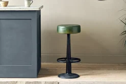 Narwana Leather Round Stool - Rich Green