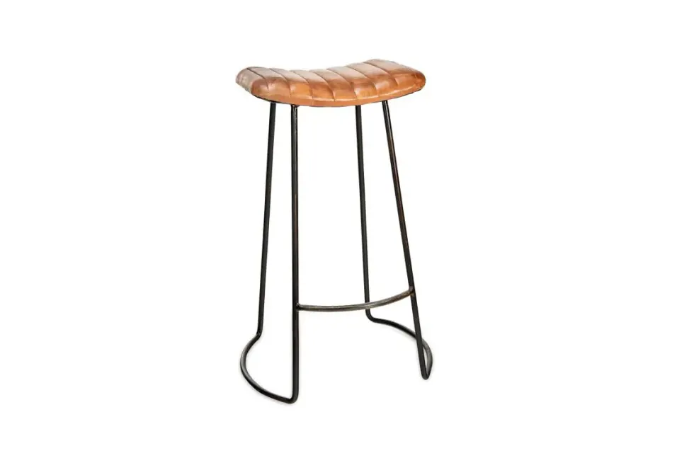 Narwana Ribbed Leather Stool - Aged Tan - Large
