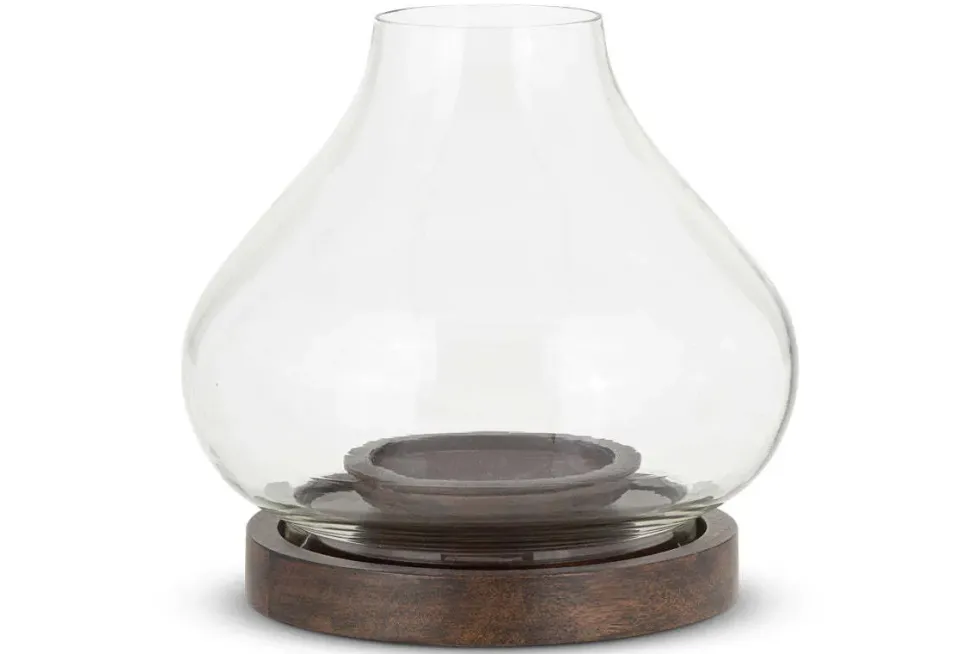 Naryla Mango Wood Lantern - Dark Stain & Clear
