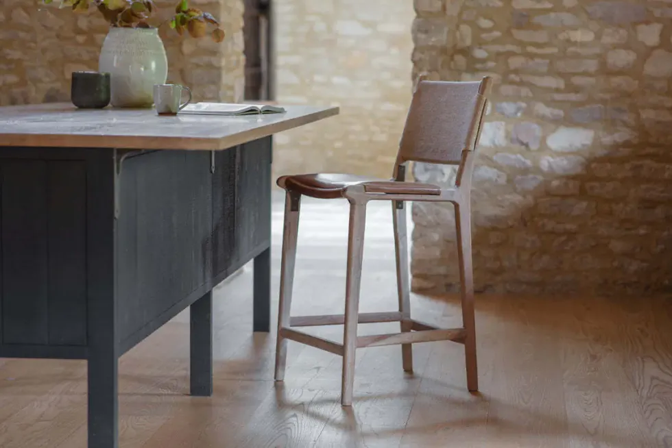 Nayan Leather & Jute Counter Chair - Tan