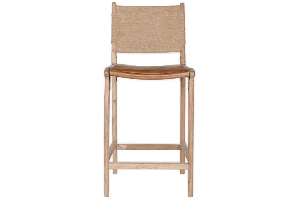 Nayan Leather & Jute Counter Chair - Tan