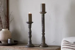 Nayati Rustic Wood Pillar Candle Stick - Dark Stain