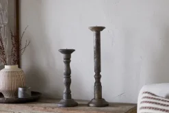 Nayati Rustic Wood Pillar Candle Stick - Dark Stain