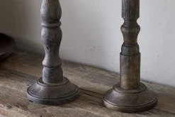 Nayati Rustic Wood Pillar Candle Stick - Dark Stain