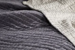 Nidra Velvet & Linen Bed Quilt - Charcoal