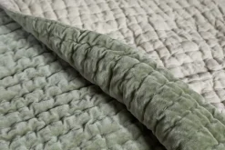 Nidra Velvet & Linen Bed Quilt - Sage Green