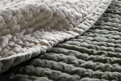 Nidra Velvet & Linen Bed Quilt - Sage Green