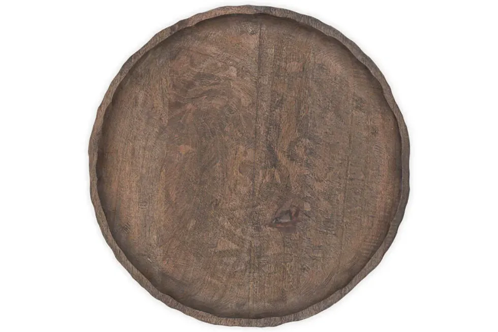 Nyati Mango Wood Etched Round Tray - Dark Brown