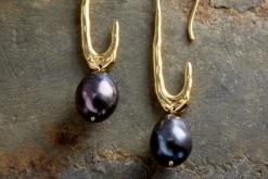 Omi Grey Pearl Earrings - Gold