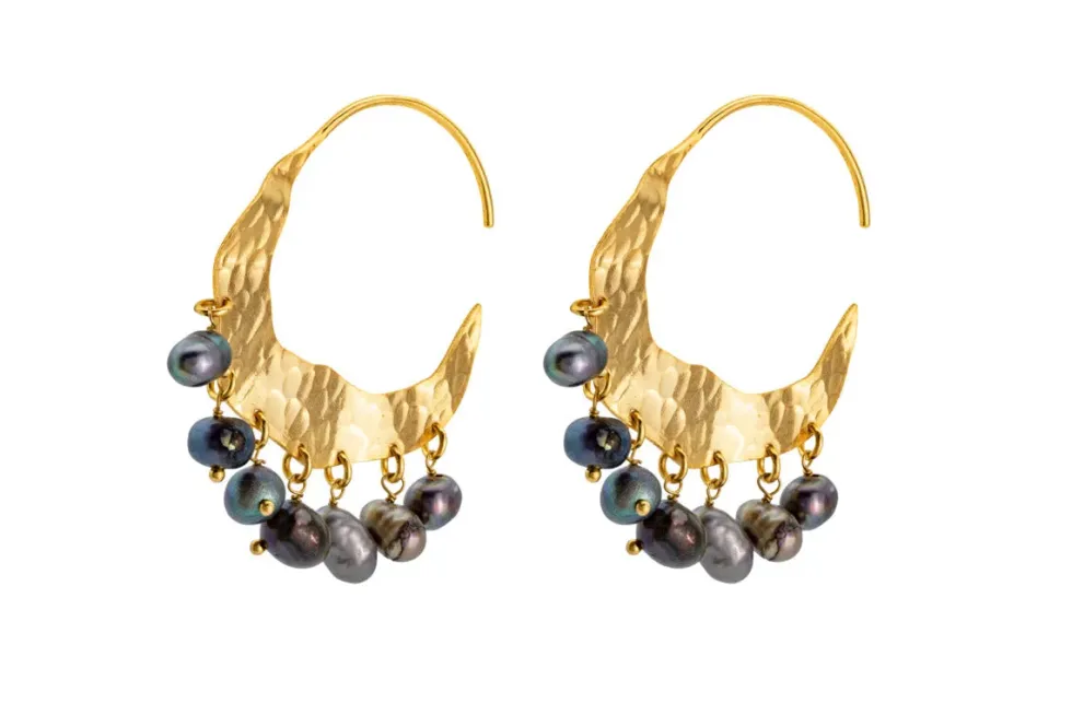 Parahu Grey Pearl Earrings - Gold
