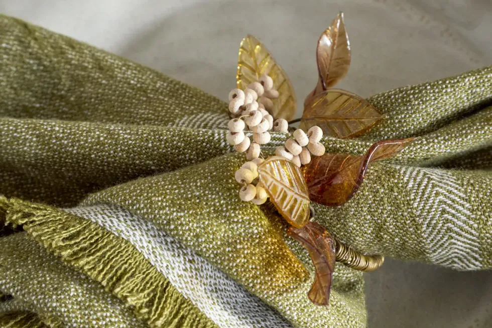 Parili Glass Leaf Napkin Rings - Natural & Rust - (Set of 4)