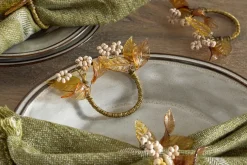 Parili Glass Leaf Napkin Rings - Natural & Rust - (Set of 4)