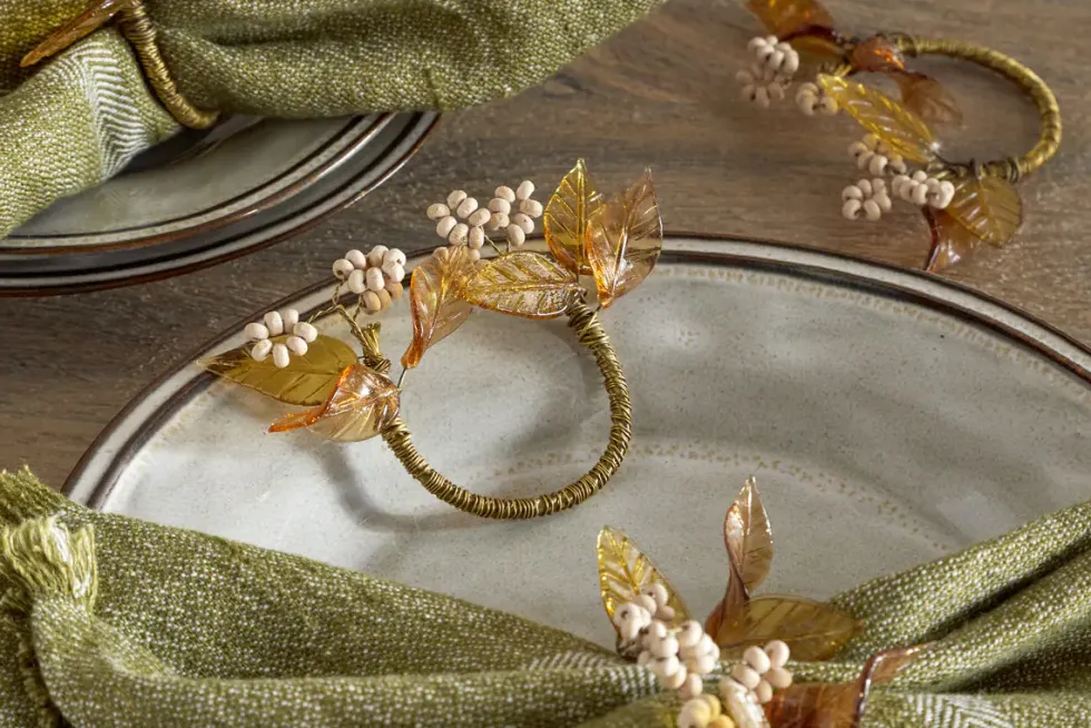 Parili Glass Leaf Napkin Rings - Natural & Rust - (Set of 4)
