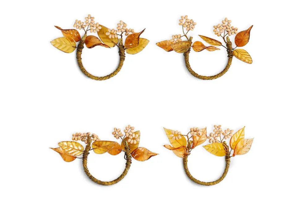 Parili Glass Leaf Napkin Rings - Natural & Rust - (Set of 4)