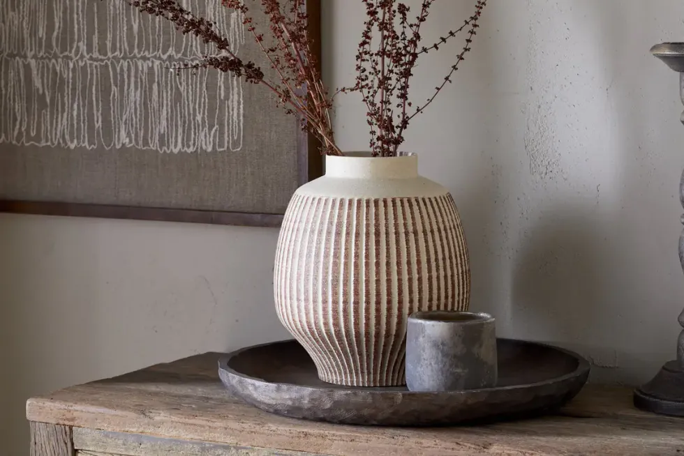 Perola Reactive Glaze Decorative Vase - Natural & Rust