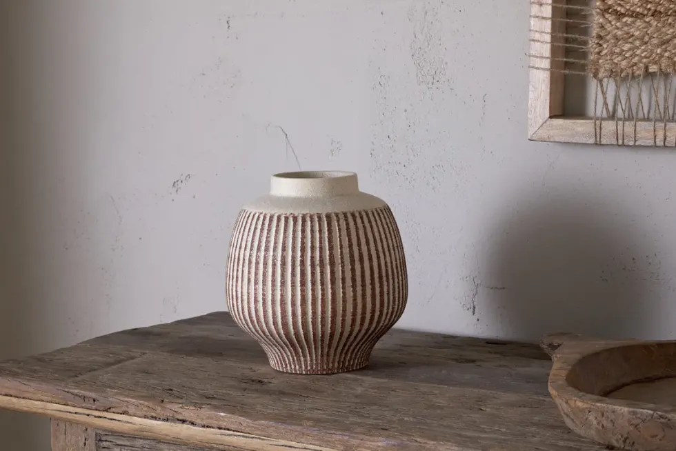 Perola Reactive Glaze Decorative Vase - Natural & Rust