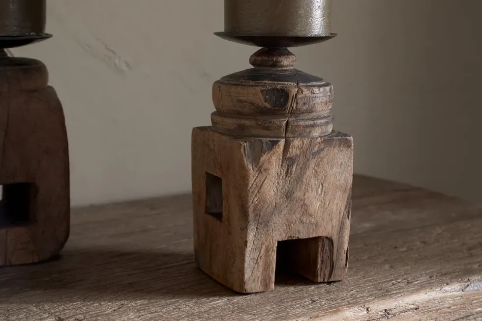 Rana Reclaimed Candle Holder - Reclaimed Wood & Iron