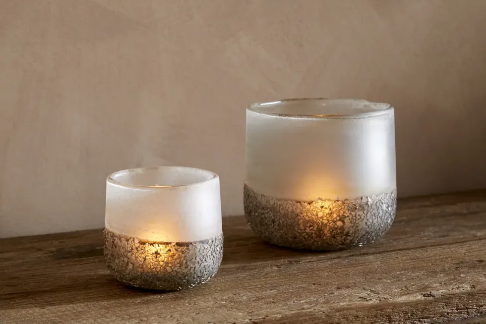 Riyara Recycled Glass Tealight Holder - Silver Sparkle