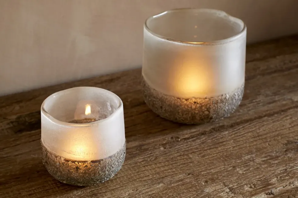 Riyara Recycled Glass Tealight Holder - Silver Sparkle