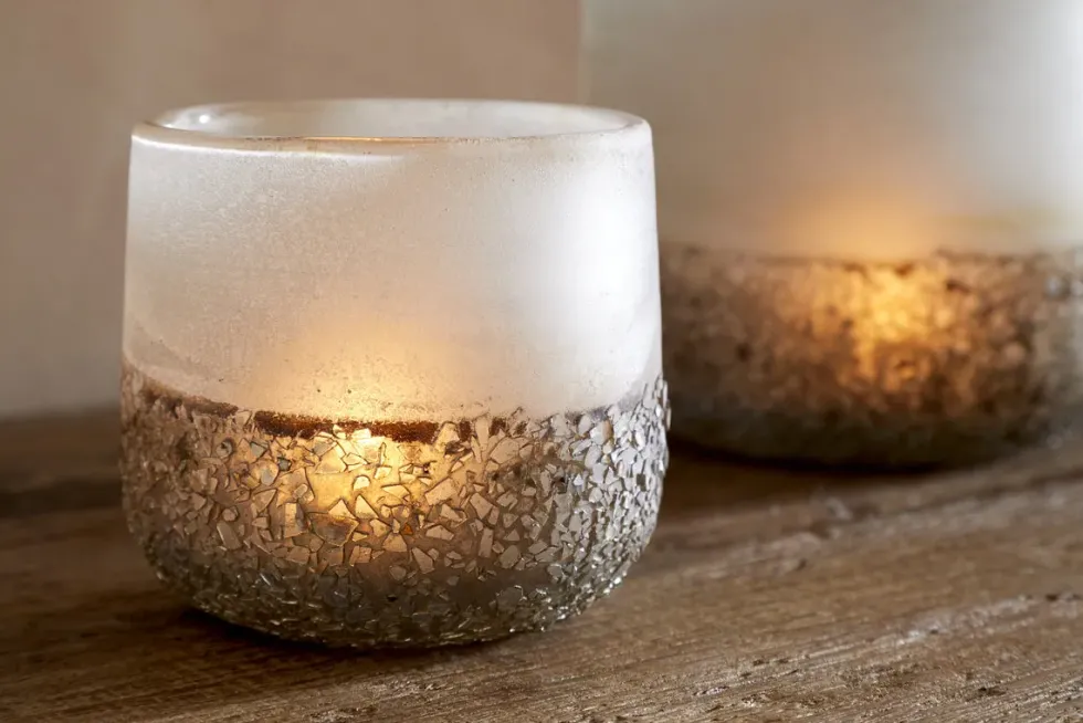 Riyara Recycled Glass Tealight Holder - Silver Sparkle