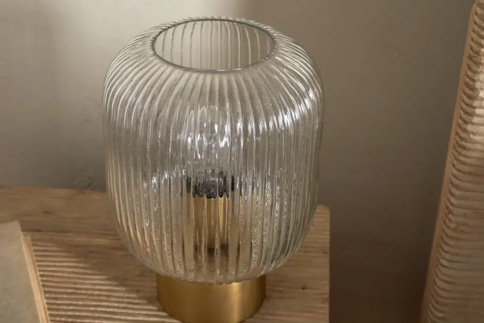 Rizal Fluted Glass Bedside Table Lamp - Antique Brass & Clear