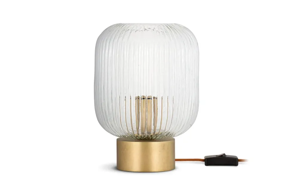 Rizal Fluted Glass Bedside Table Lamp - Antique Brass & Clear