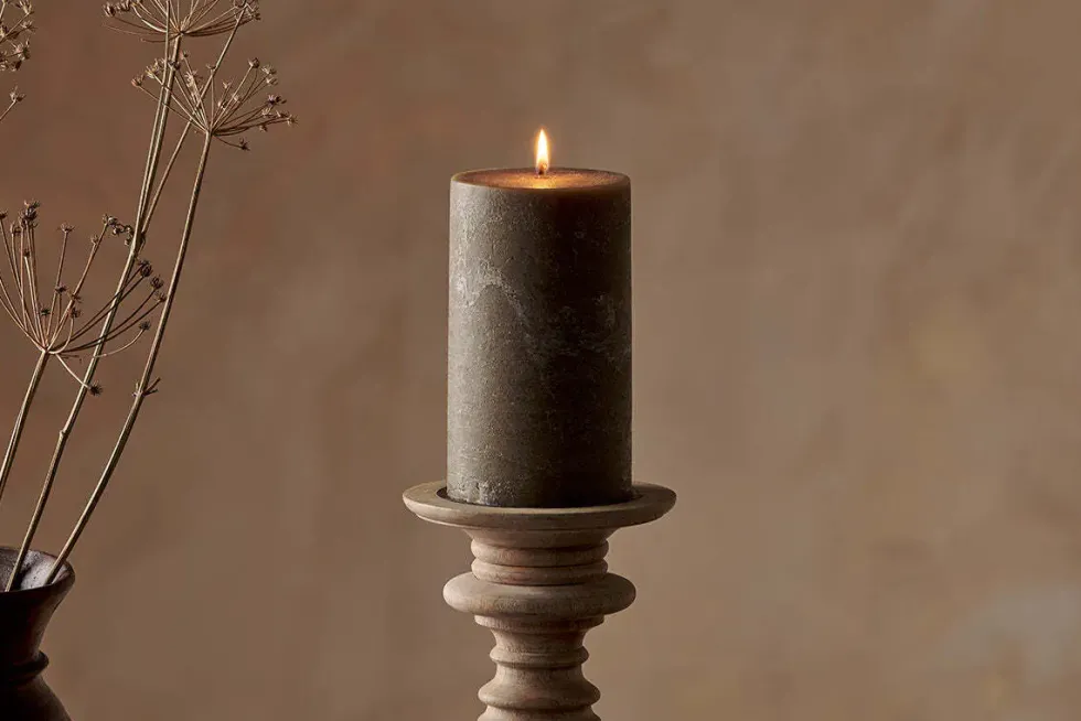 Rustic Soy Blend Pillar Candle - Olive Green - Large