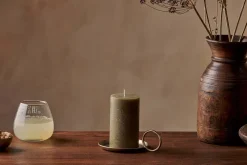 Rustic Soy Blend Pillar Candle - Olive Green - Small