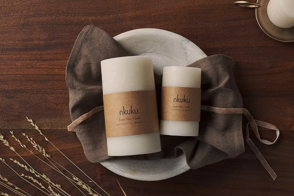 Rustic Soy Blend Pillar Candle - White - Small