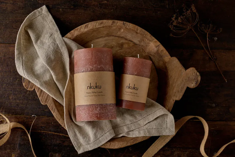 Rustic Soy Blend Pillar Candle - Rust - Large
