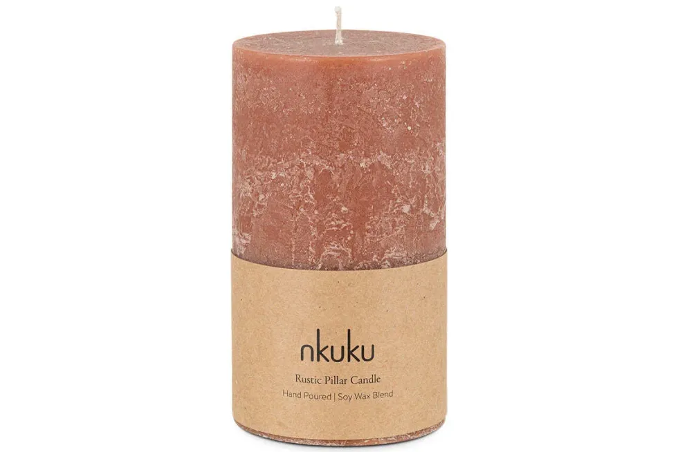 Rustic Soy Blend Pillar Candle - Rust - Large