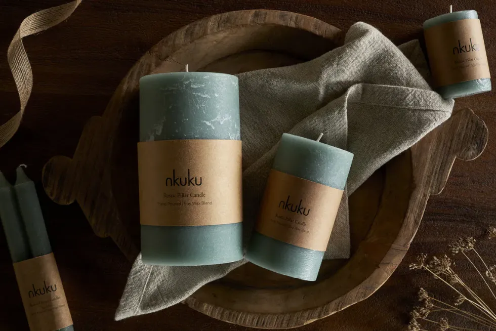 Rustic Soy Blend Pillar Candle - Sage Green - Large