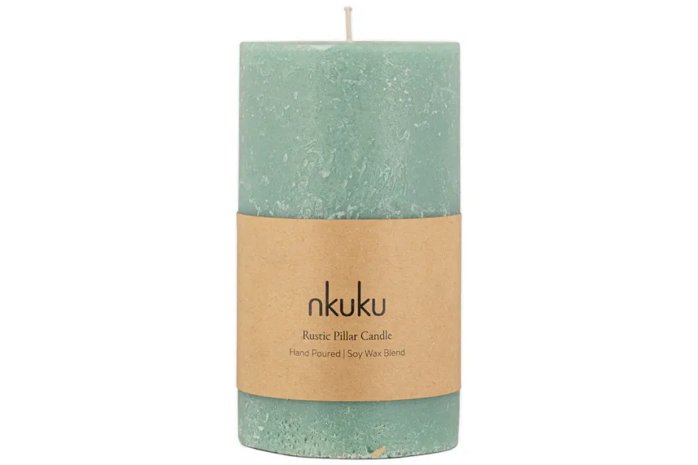 Rustic Soy Blend Pillar Candle - Sage Green - Large