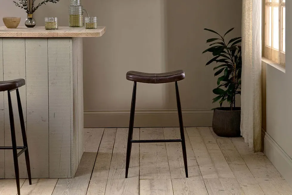 Samaira Leather Counter Stool - Dark Brown