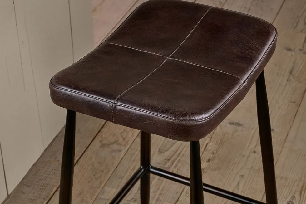 Samaira Leather Counter Stool - Dark Brown