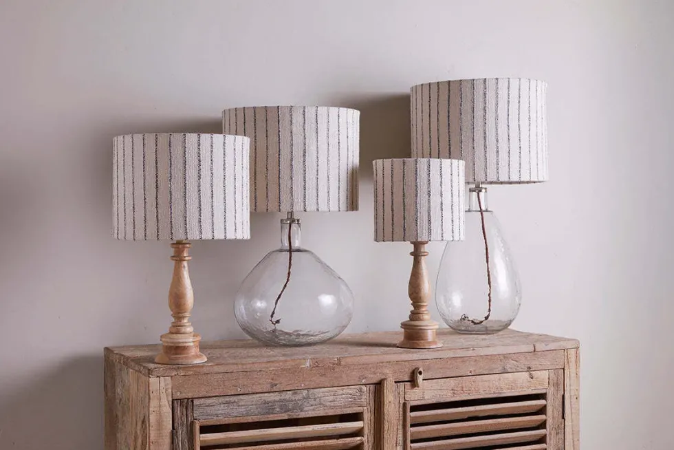 Sanja Cotton Stripe Lampshade - Off White & Grey