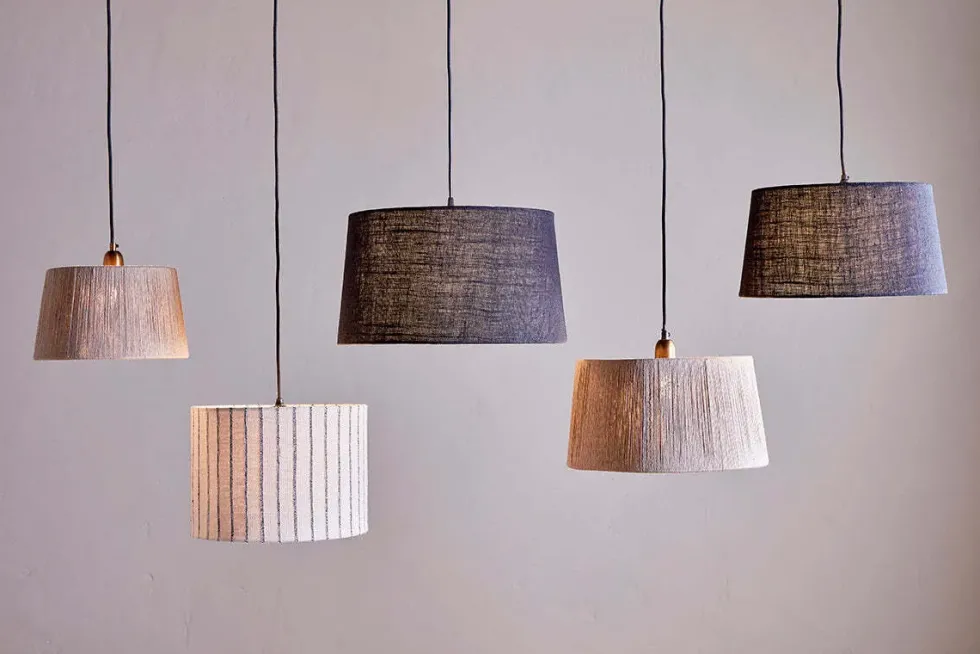 Sanja Cotton Stripe Lampshade - Off White & Grey