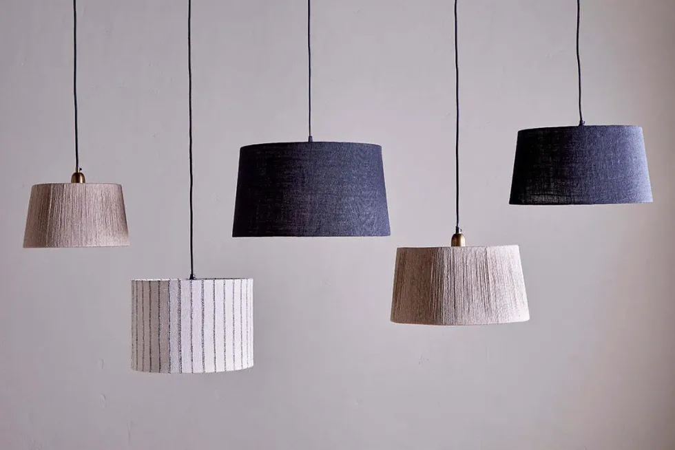 Sanja Cotton Stripe Lampshade - Off White & Grey