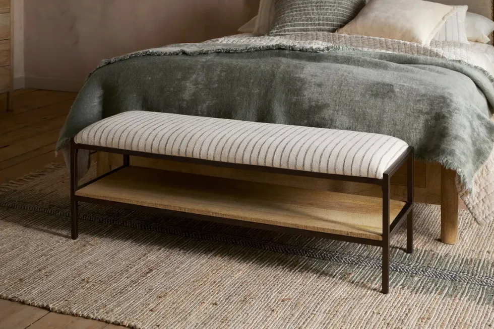 Sanja Cotton Upholstered Bench - Charcoal & Natural