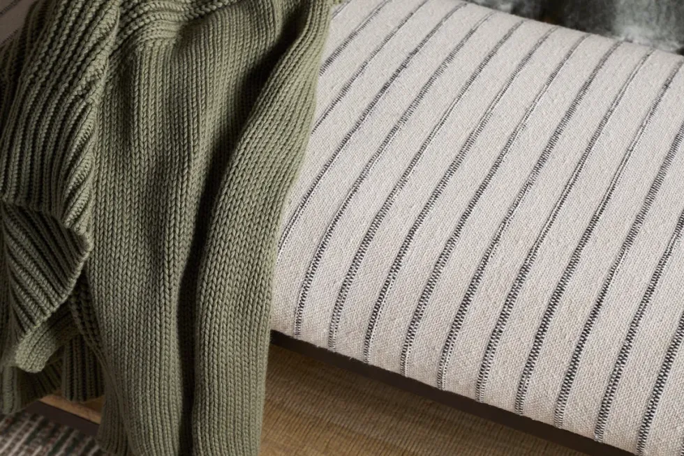 Sanja Cotton Upholstered Bench - Charcoal & Natural