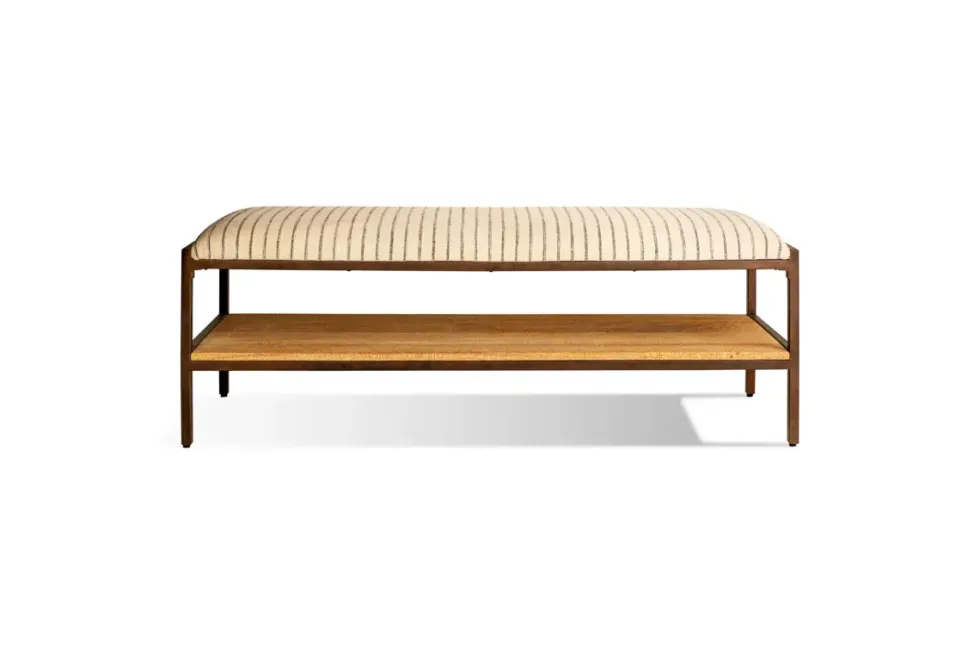 Sanja Cotton Upholstered Bench - Charcoal & Natural