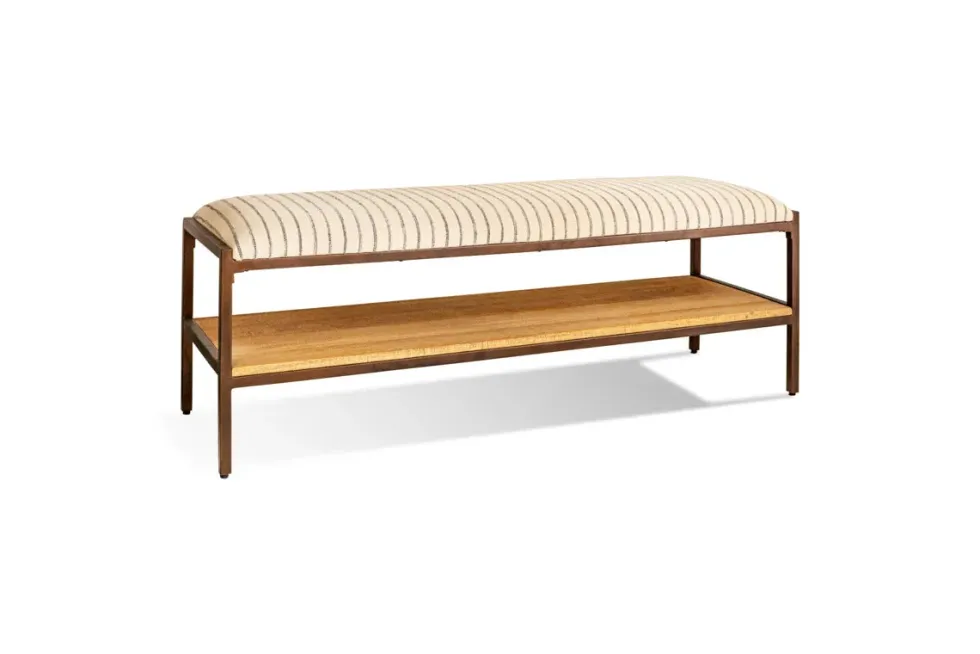Sanja Cotton Upholstered Bench - Charcoal & Natural