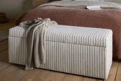 Sanja Stripe Cotton & Linen Upholstered Storage Bench - Grey