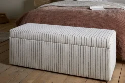 Sanja Stripe Cotton & Linen Upholstered Storage Bench - Grey