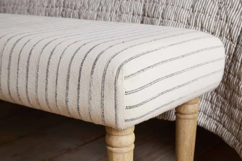 Sanja Stripe Upholstered Bench - Grey