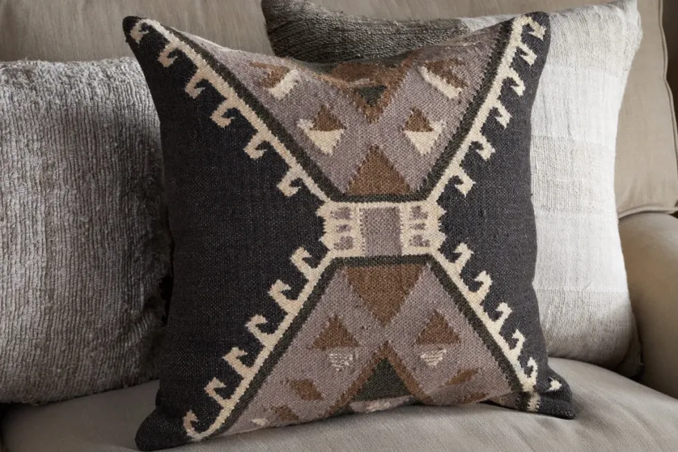 Shukhi Wool & Cotton Cushion Cover - Black & Brown