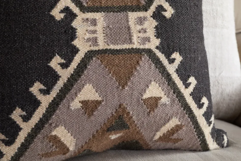 Shukhi Wool & Cotton Cushion Cover - Black & Brown