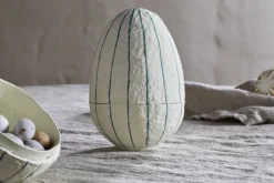 Surya Recycled Cotton Paper Standing Opening Egg - Teal & Cream