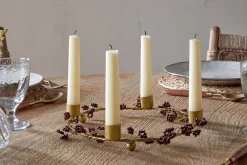 Tanu Mango Wood Beaded Candle Holder - Brass & Ruby