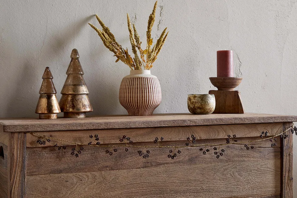 Tanu Mango Wood Beaded Garland - Brass & Ruby